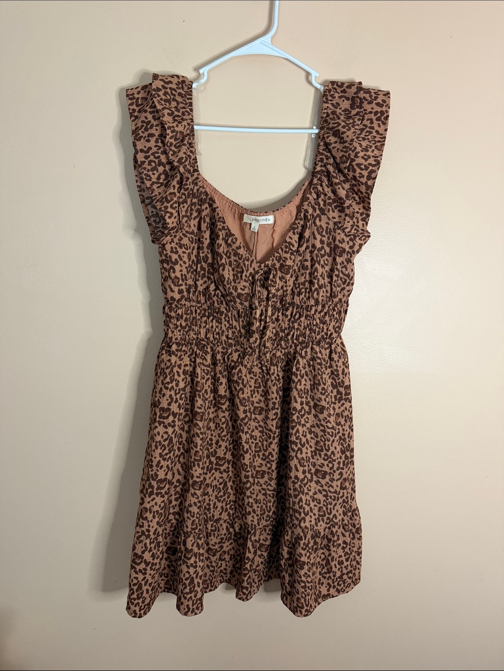 Rewind Brown Leopard-Print Ruffle Mini Dress